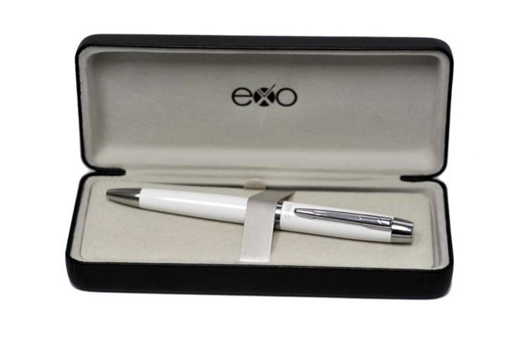 Długopis EXO Aries, biały, wykończenia chromowane